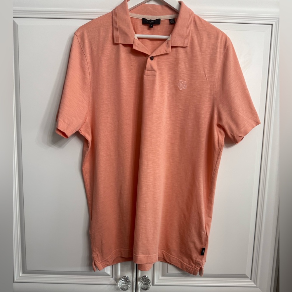 Ted Baker Men’s Size Large Peach Coloured Cotton Short Sleeve Delvin Polo Shirt
